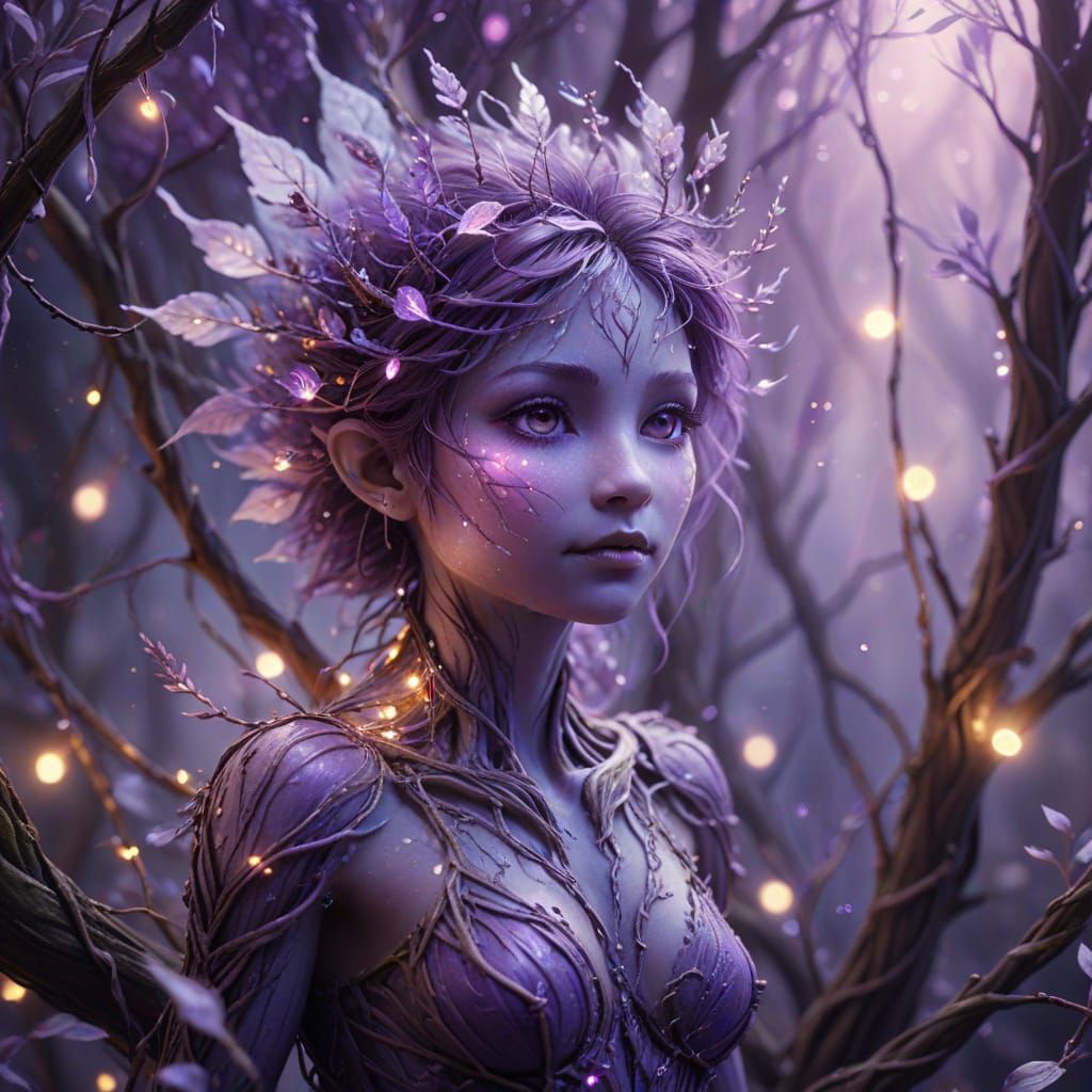 Fantasy Wood Sprite in Willow with Purple Leaves