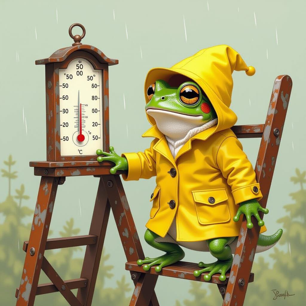 Weather Frog's Surprising Discovery: Whimsical Illustration
