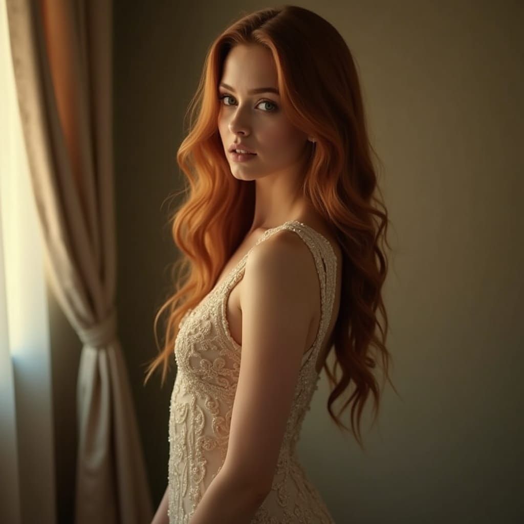 Elegant Young Woman in Haute Couture Gown