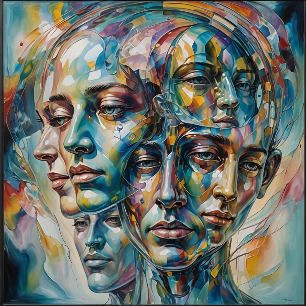 Surreal Multiple Faces in Dreamlike Oil Painting