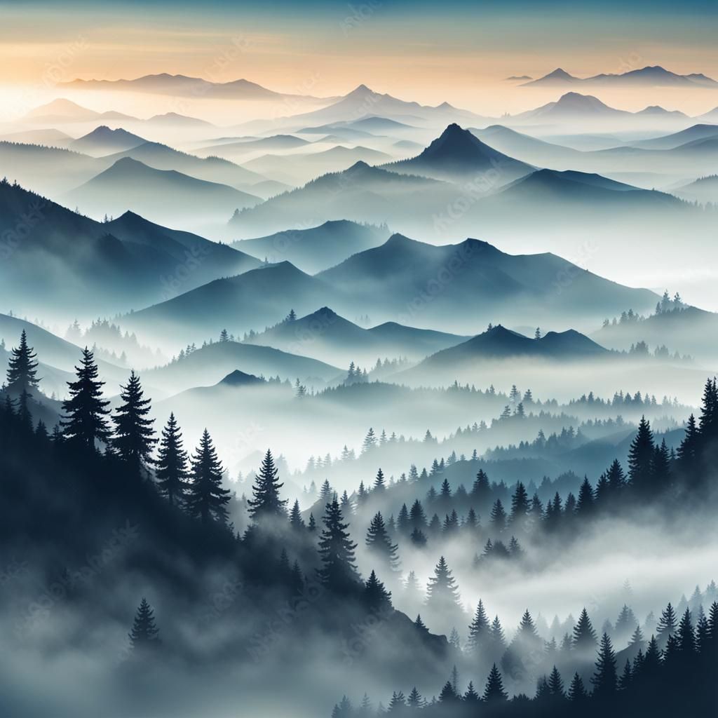 Misty Mountain Landscape: A Tranquil Vista