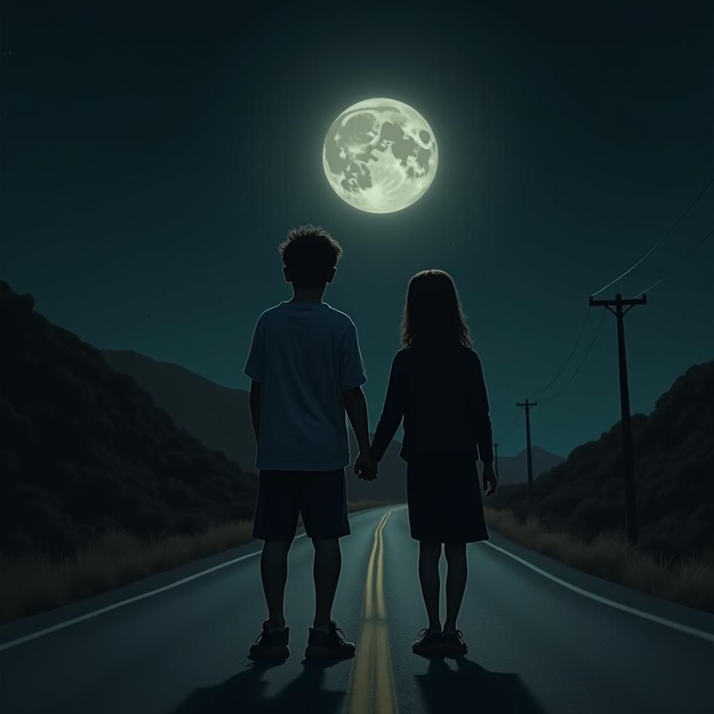 Ethereal Moonlit Road Scene as Digital Art