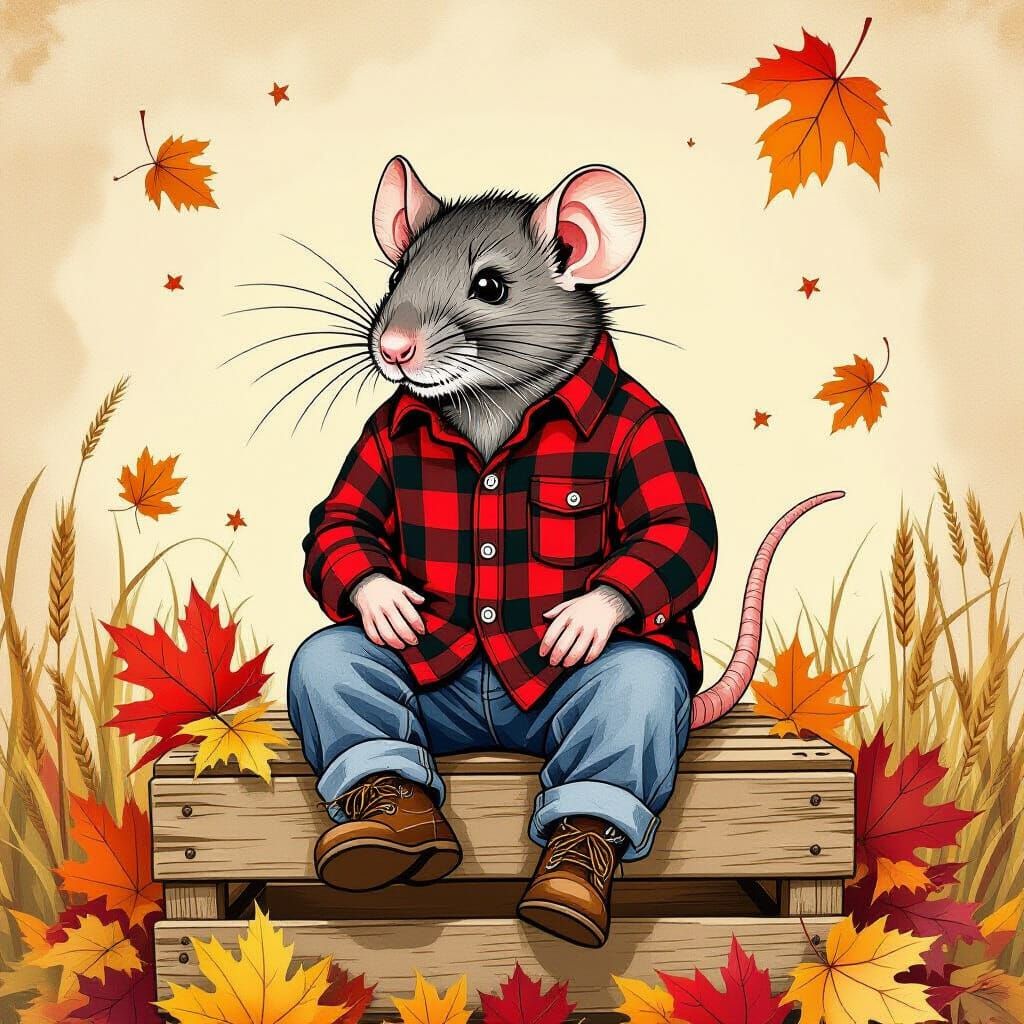 Flannel Rat in Autumnal Storybook Style