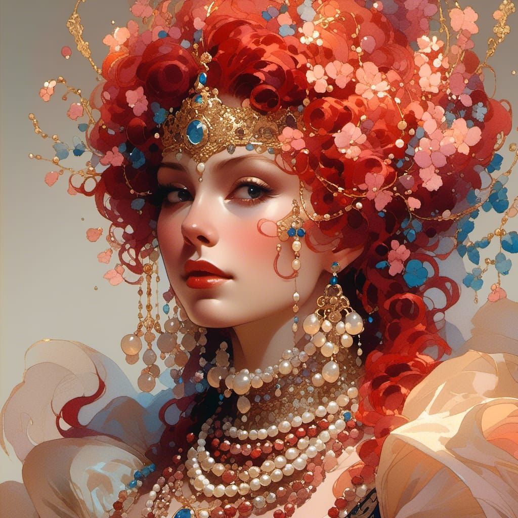 Pearl-Adorned Lady in Rococo Style Concept Art