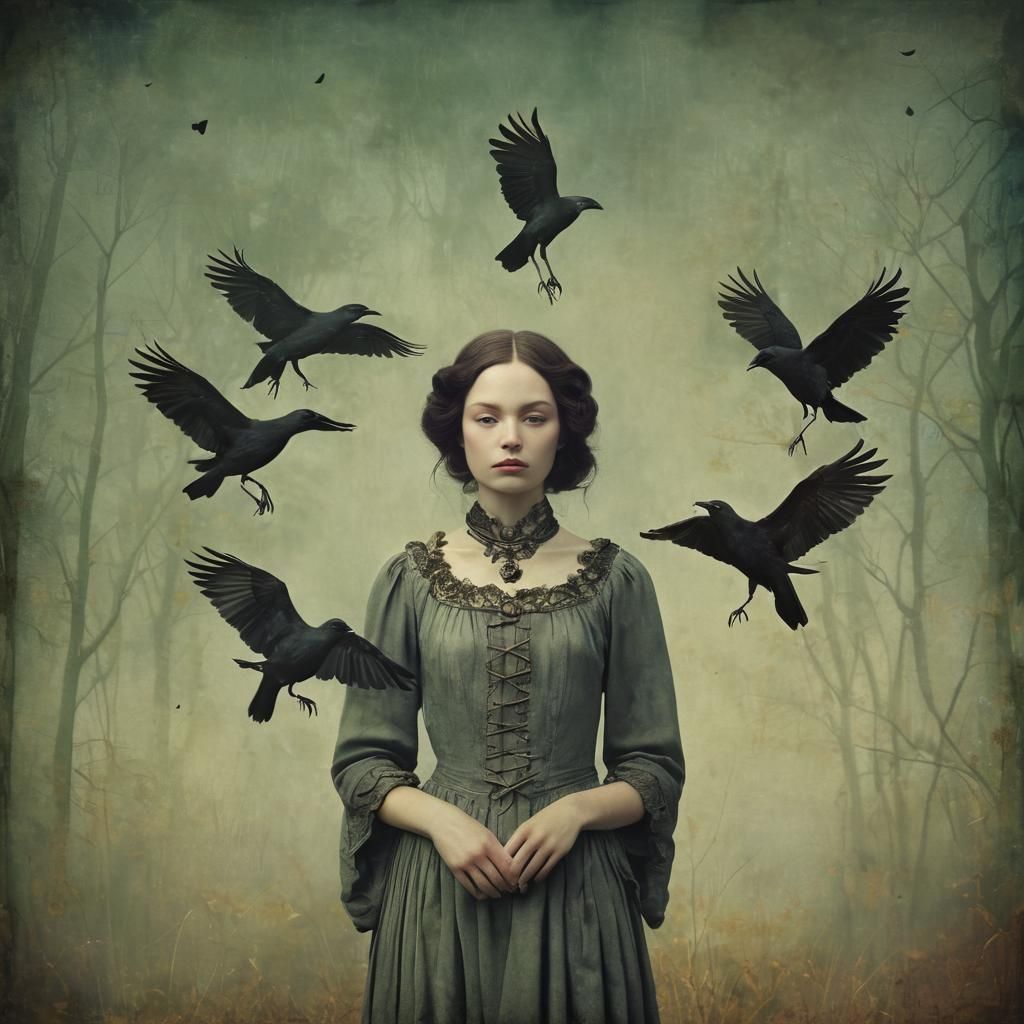 Crows Gather in Dark Forest, Surreal Photography