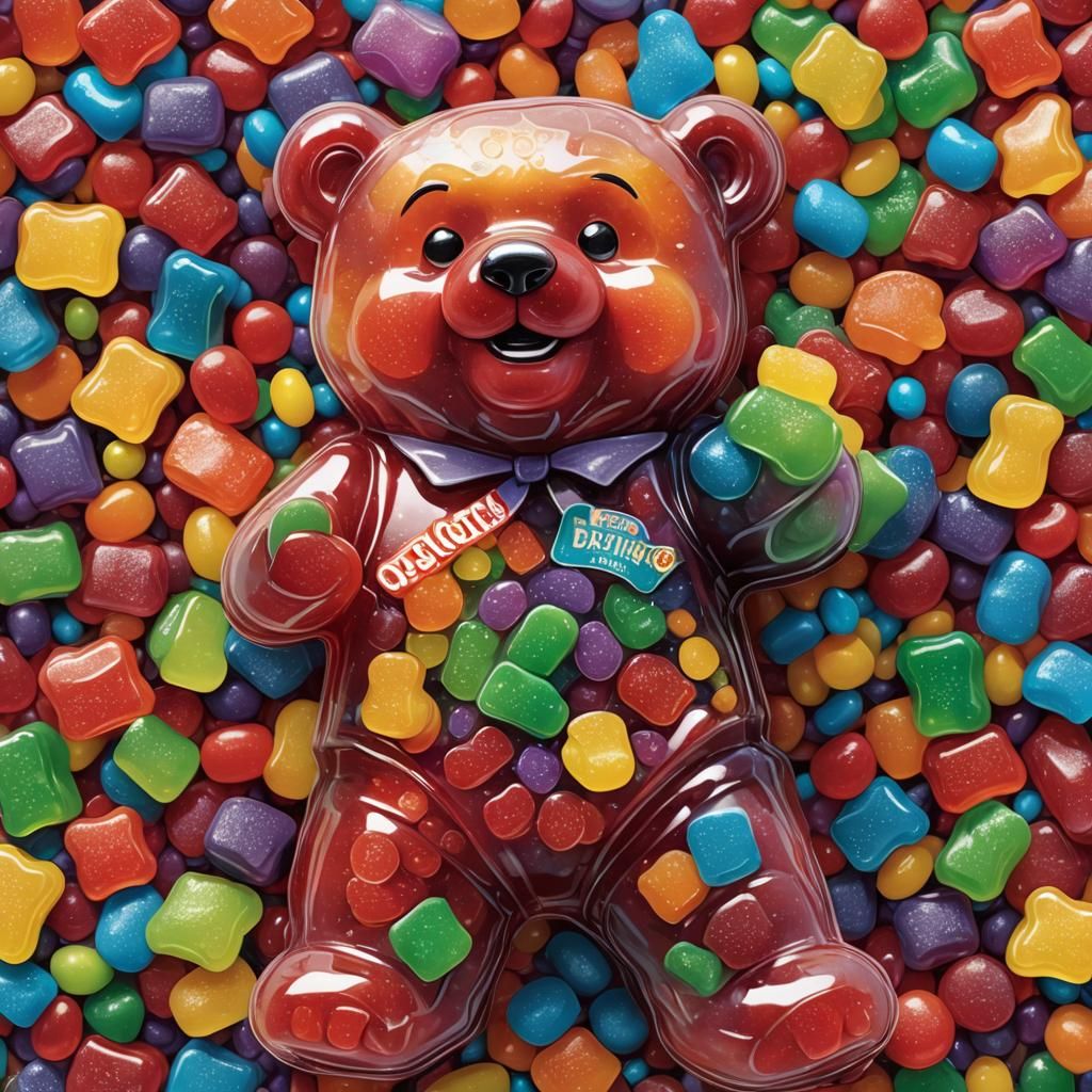 Grumpy Gummy Bear in Burton-esque Splash Art