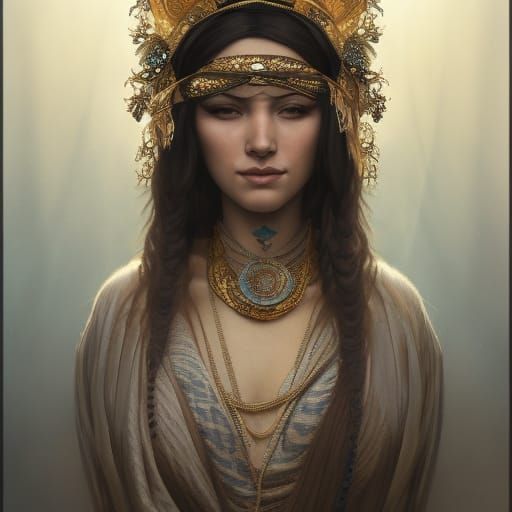 Bohemian Arabian Queen Portrait in Art Nouveau Style