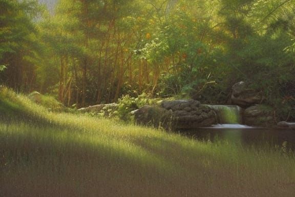 Lush Green Foliage in Oil Painting Style