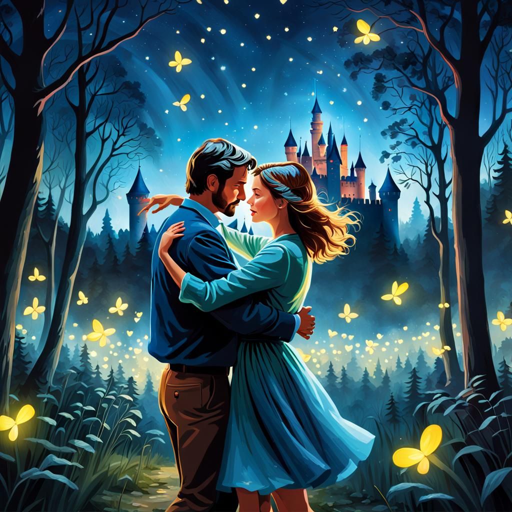 Romantic Couple Dancing in Moonlit Forest