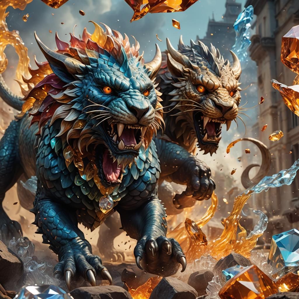 Crystal Chimera Dragon Unleashes Fire