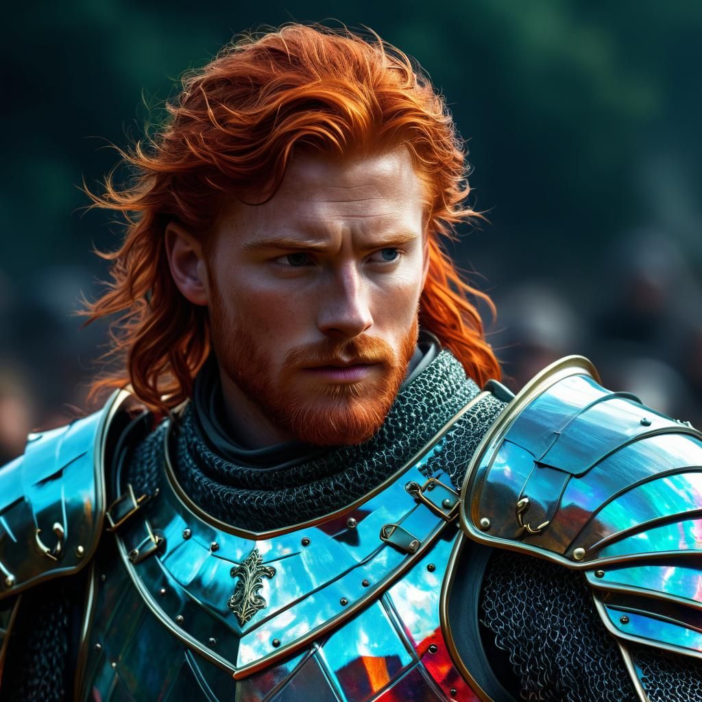 Iridescent Knight on Medieval Battlefield in Dark Fantasy St...