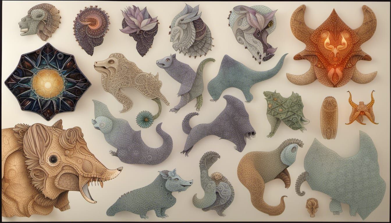 Surreal Australian Megafauna with Fractal Zentangle Design