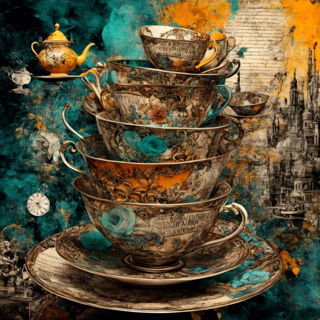 Fantasy Tea Party: Mixed Media Collage