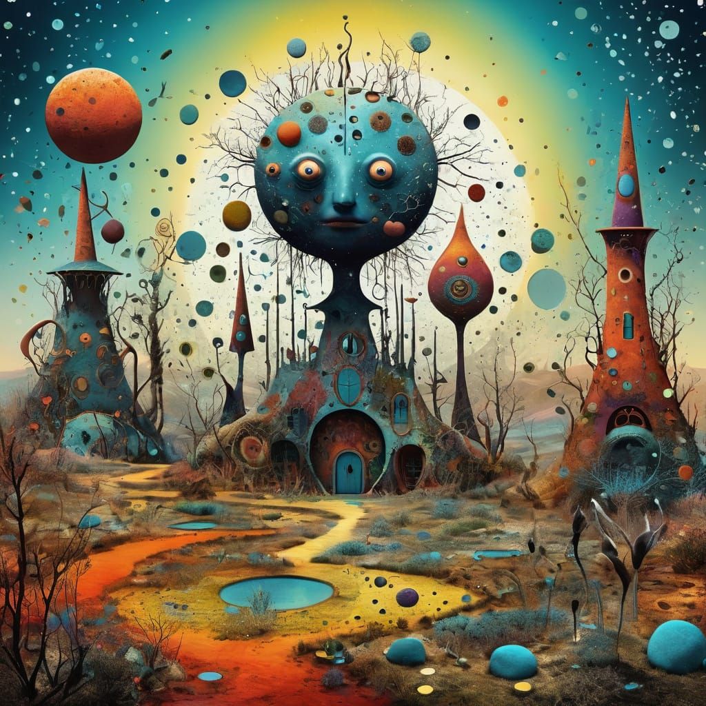 Surreal Landscape with Anthropomorphic Noses in Collage Styl...