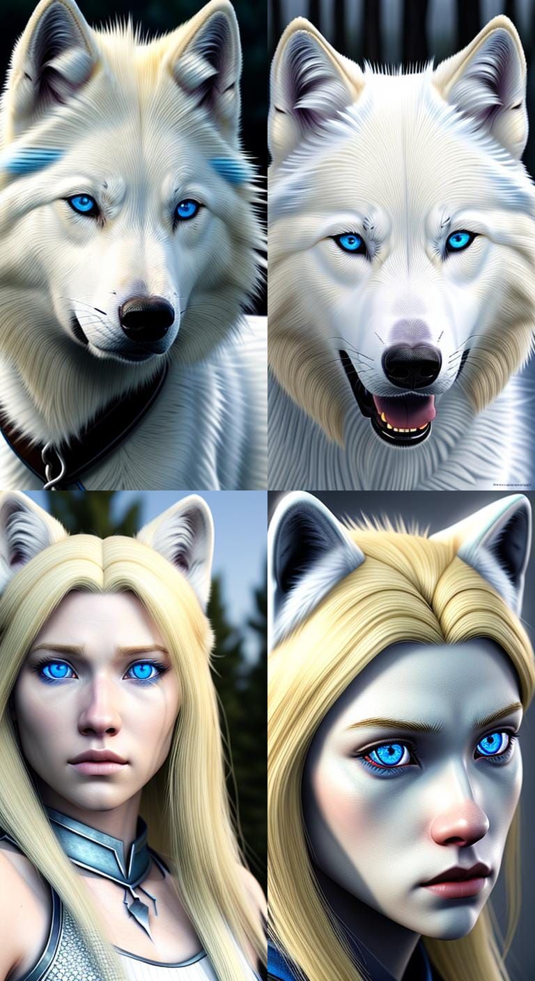 Young Blond Girl with White Wolf Pet in Cinematic Realism