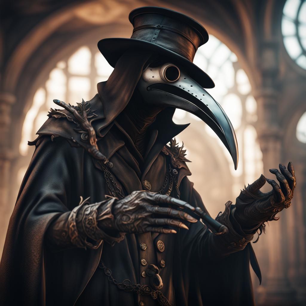 Plague Doctor with Mask in Detailed Matte Painting