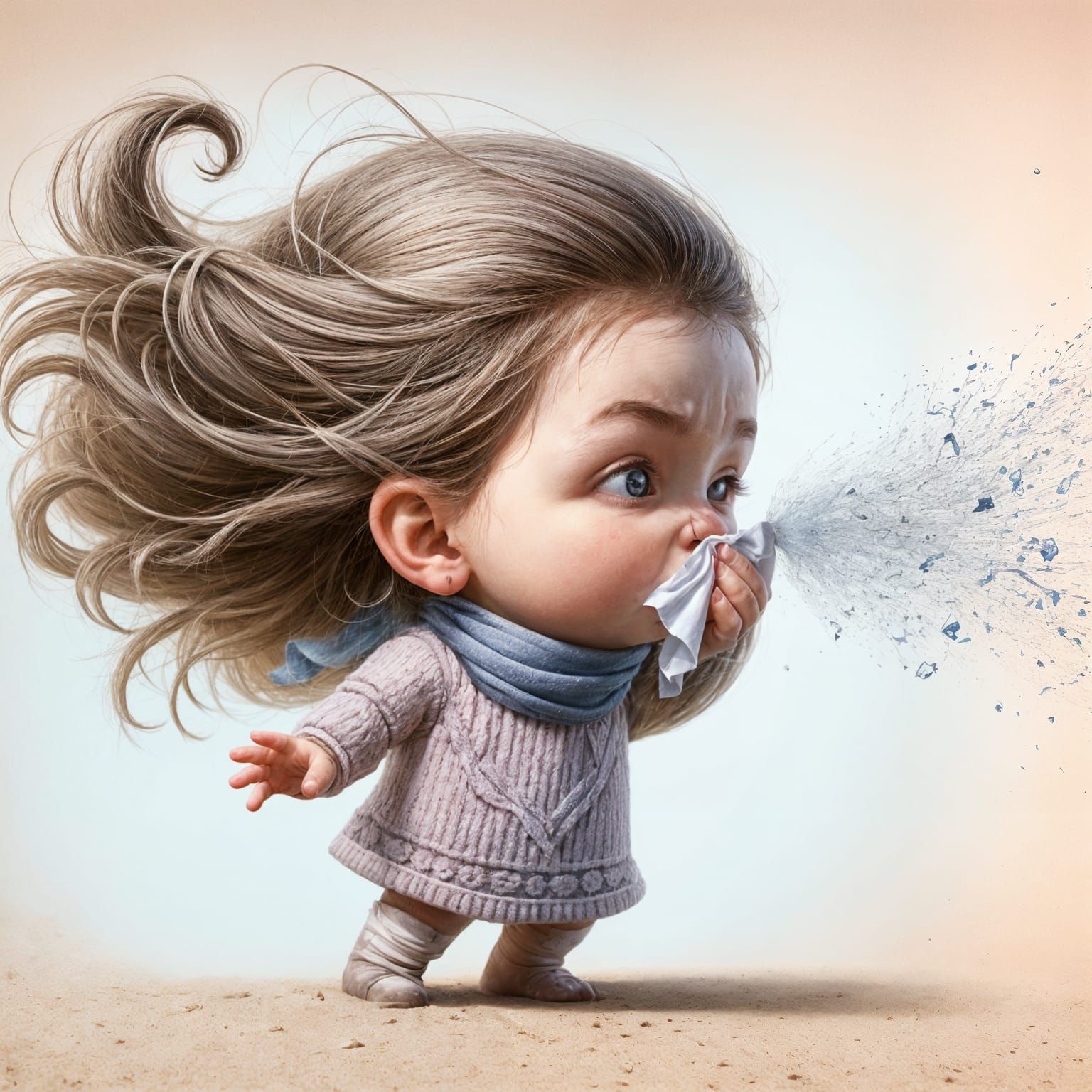 Little Girl Mid-Sneeze: A Photorealistic Close-Up