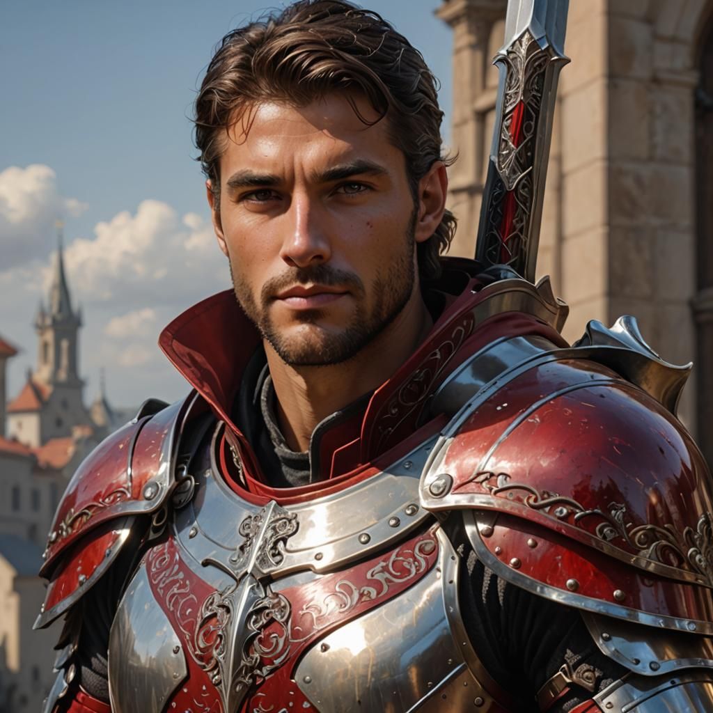 Heroic Knight in Silver Armor, Fantasy Art Portrait