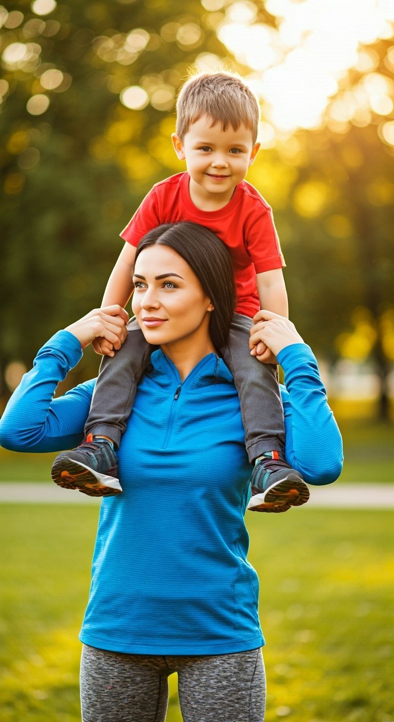Mother and Son in Sunlit Park Golden Hour Photograph