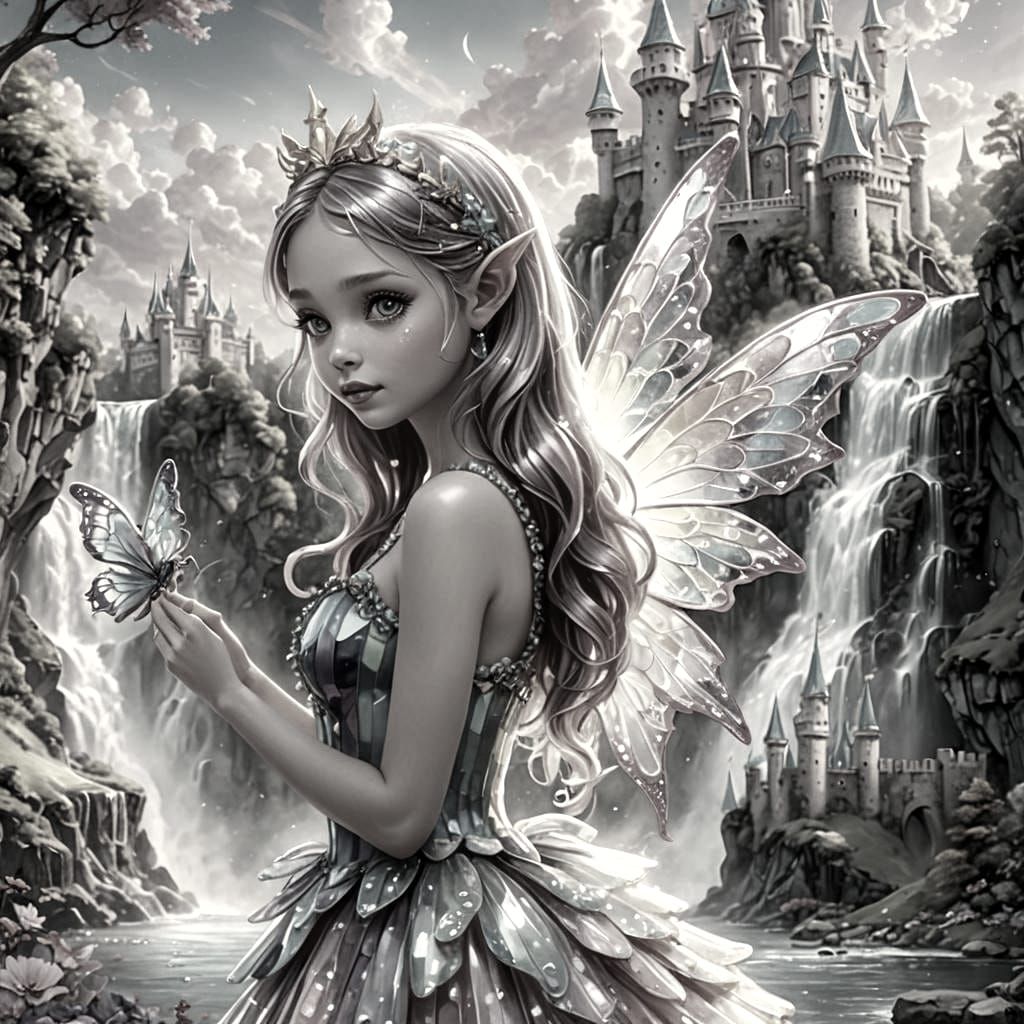 Fantasy Fairy with Castle in Candy Art Style