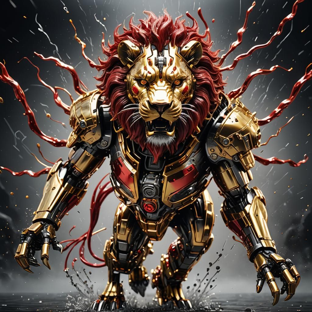 Cyborg Lion Attack in Metallic Liquid, Splash Art