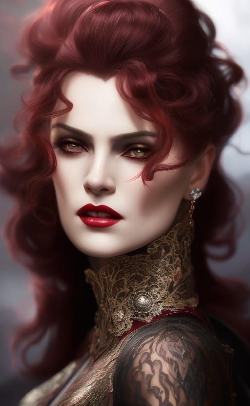 Hyperrealistic Vampire Woman Portrait with Lace and Silk