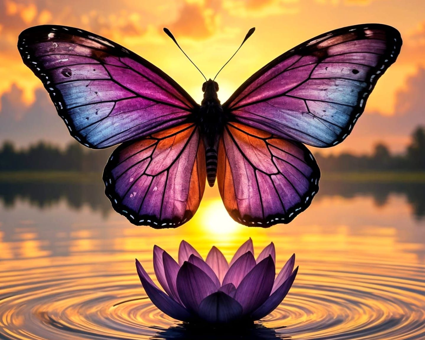 Ethereal Butterfly Takes Flight in Sunset Glow