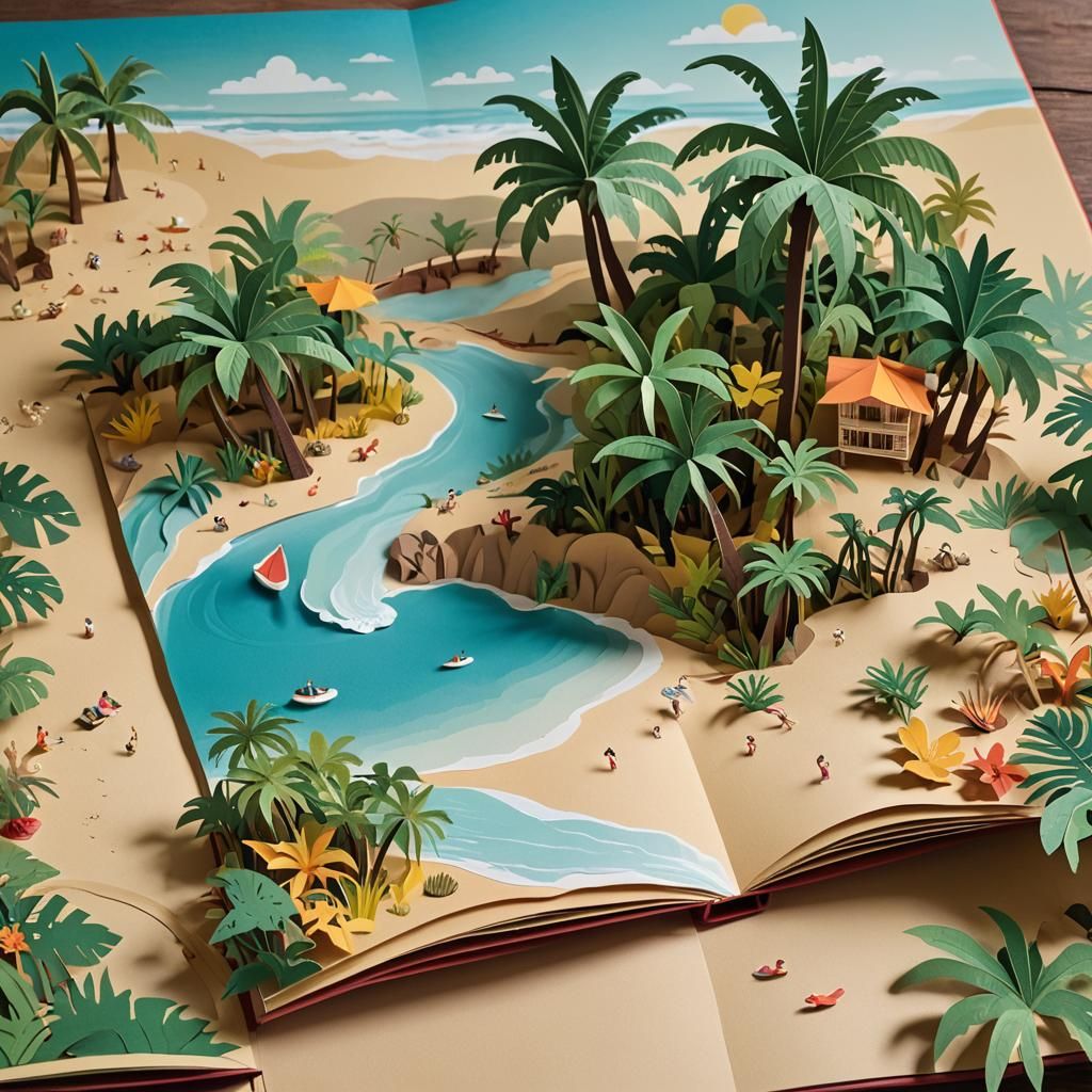 Tropical Beach Scene in a Pop-Up Book