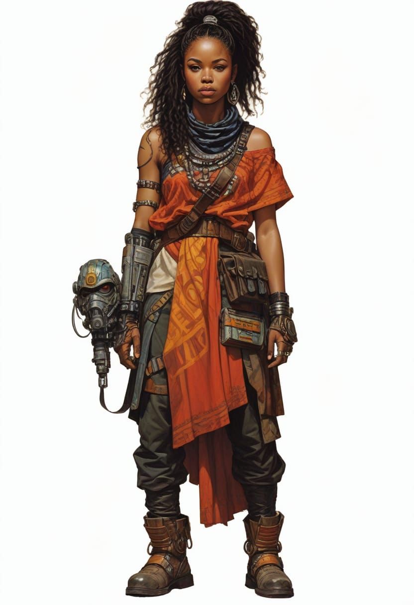 Sci-Fi Zulu Aztec Cyborg Warrior in Patchwork Costume