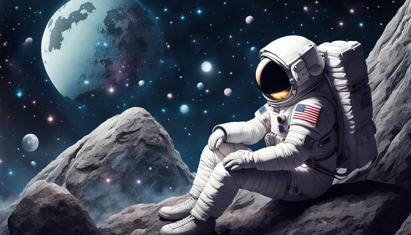 Astronaut Reaching for Stars Under Giant Moon