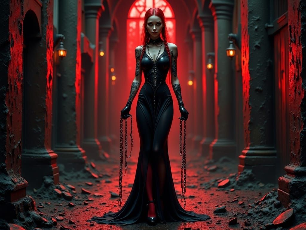 Gothic Vampire Queen in Dilapidated Cathedral