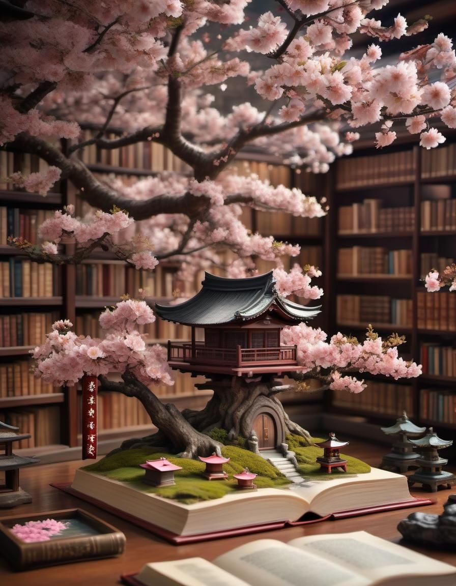 Miniature Japanese Shrine in Cherry Blossom Book
