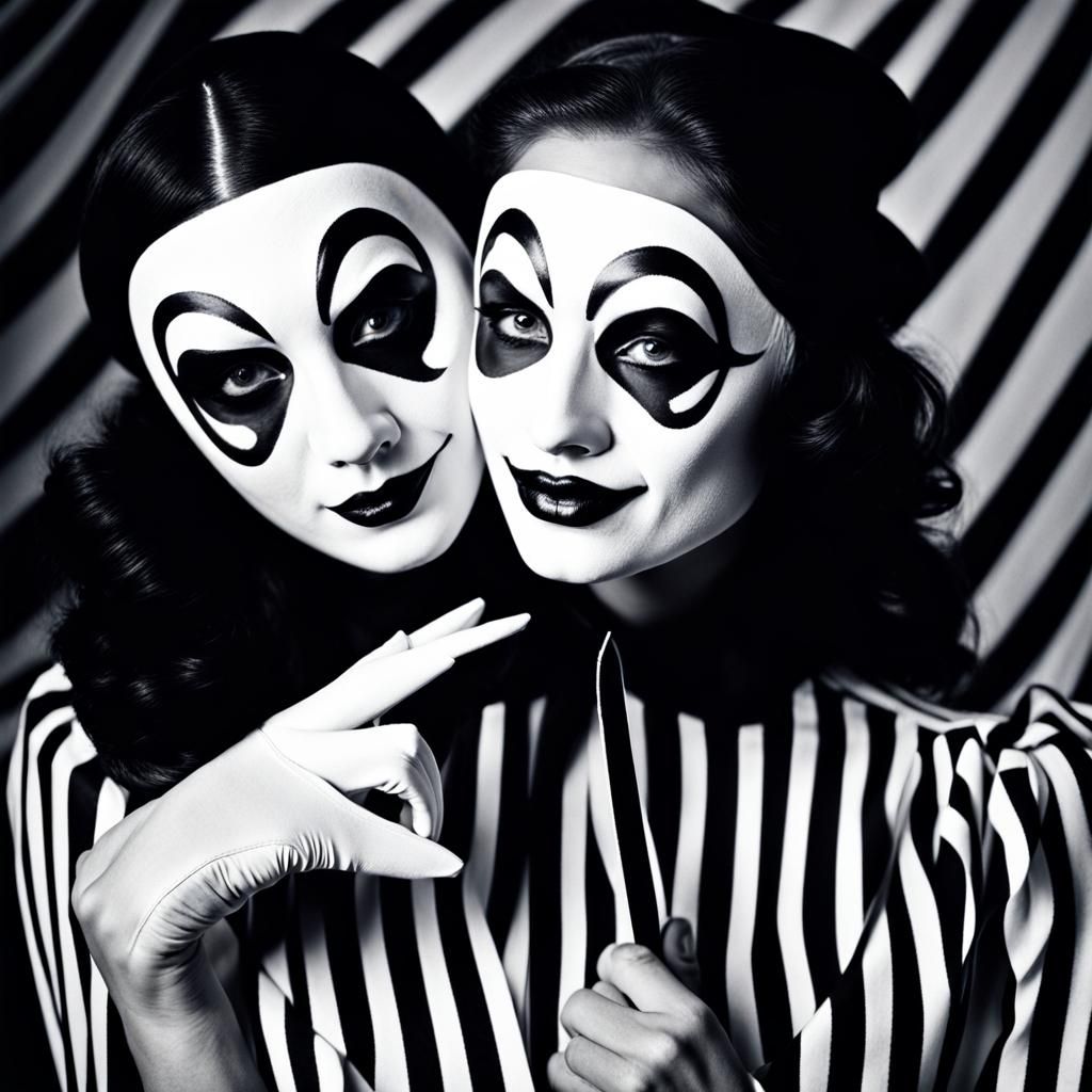 Sad Mime with Smiling Mask Portrait