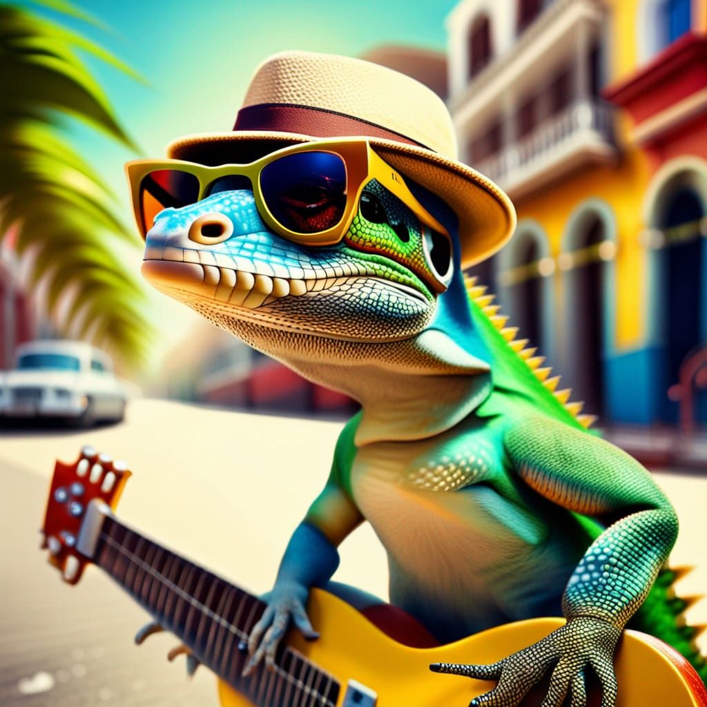 Urban Lizard Plays Guitar in Cuba