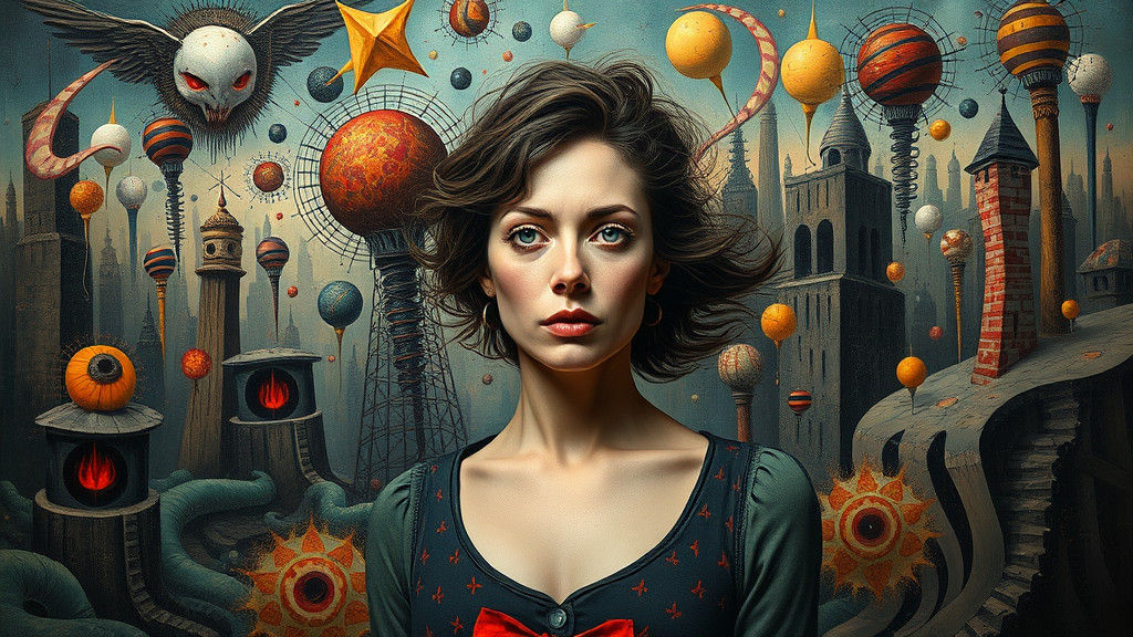 Surreal Woman in Dystopian Impasto Landscape