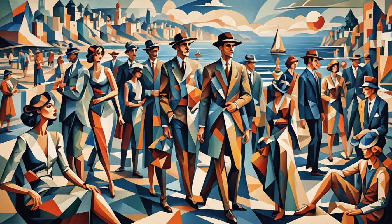 Cubist Figures on a Shoreline in Geometric Fauvism