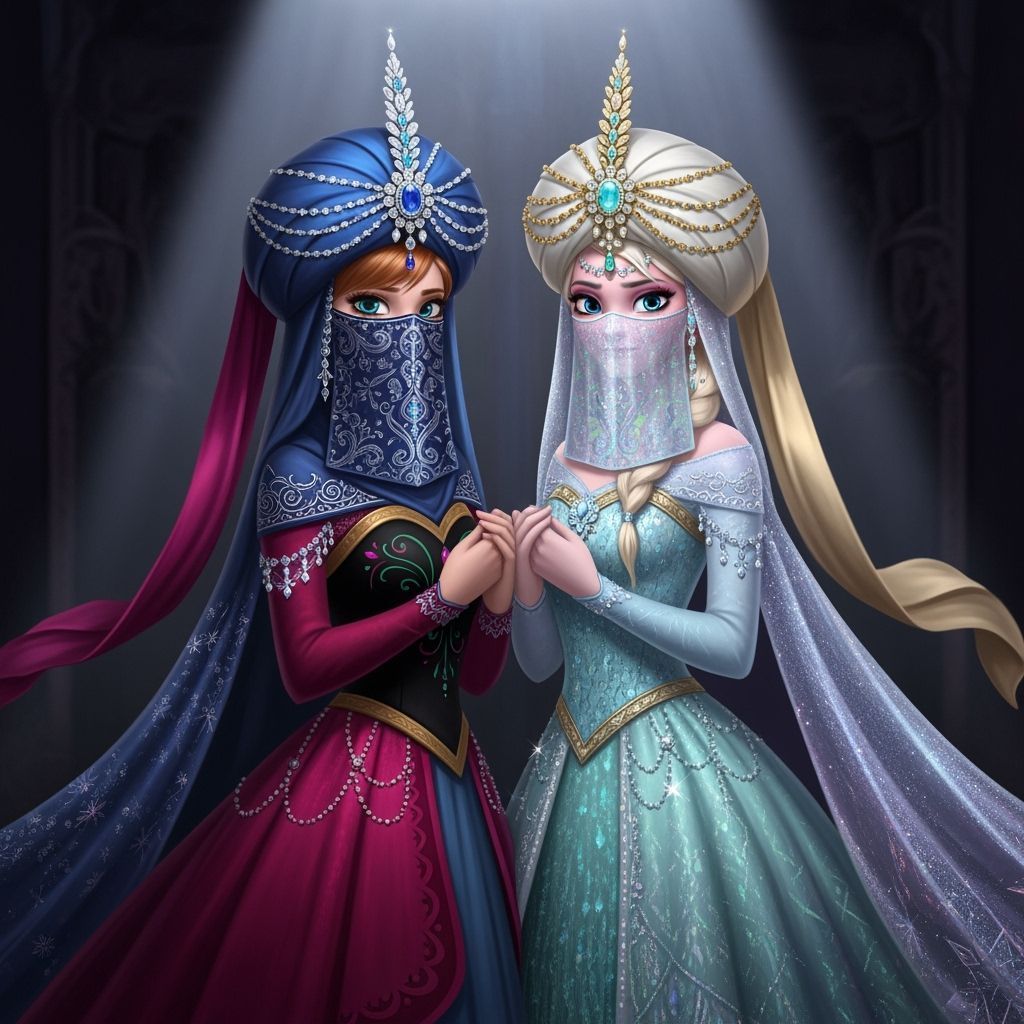 Regal Sisters in Ornate Attire as Digital Painting