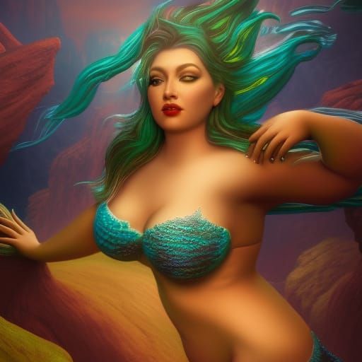 Voluptuous Mermaid in Detailed Matte Painting