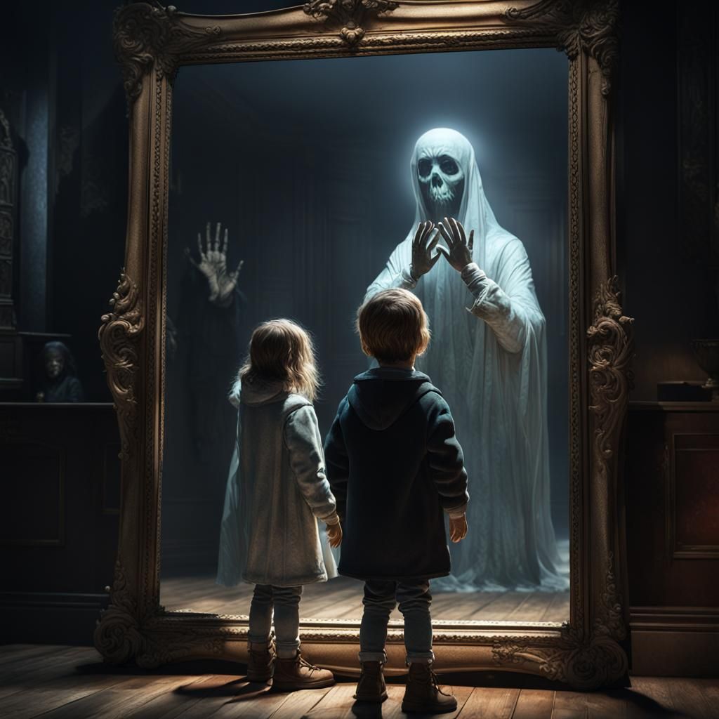 Terrifying Ghostly Reflection in Dark Fantasy Style