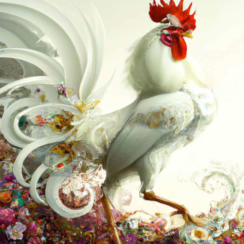Bejeweled Rooster with Wildflowers, Hyperdetailed Art