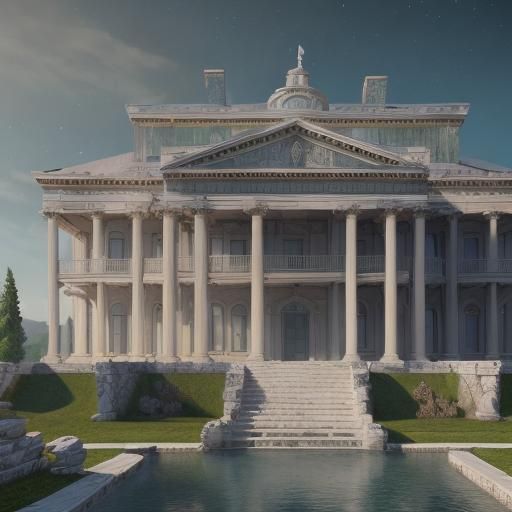 Detailed Greek Revival Mansion in Fantasy Concept Art