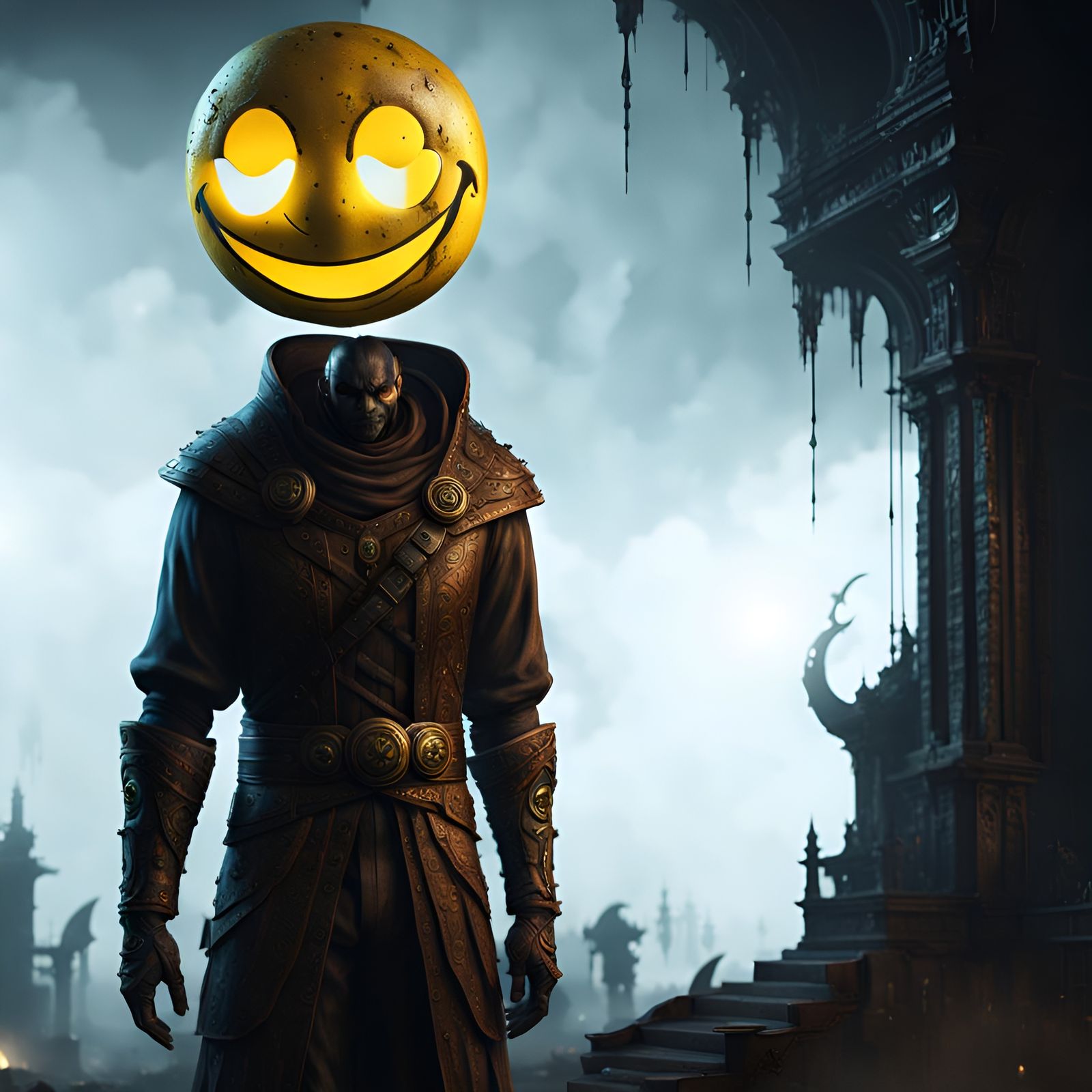 Figure in Smiley Mask: Detailed Matte Painting