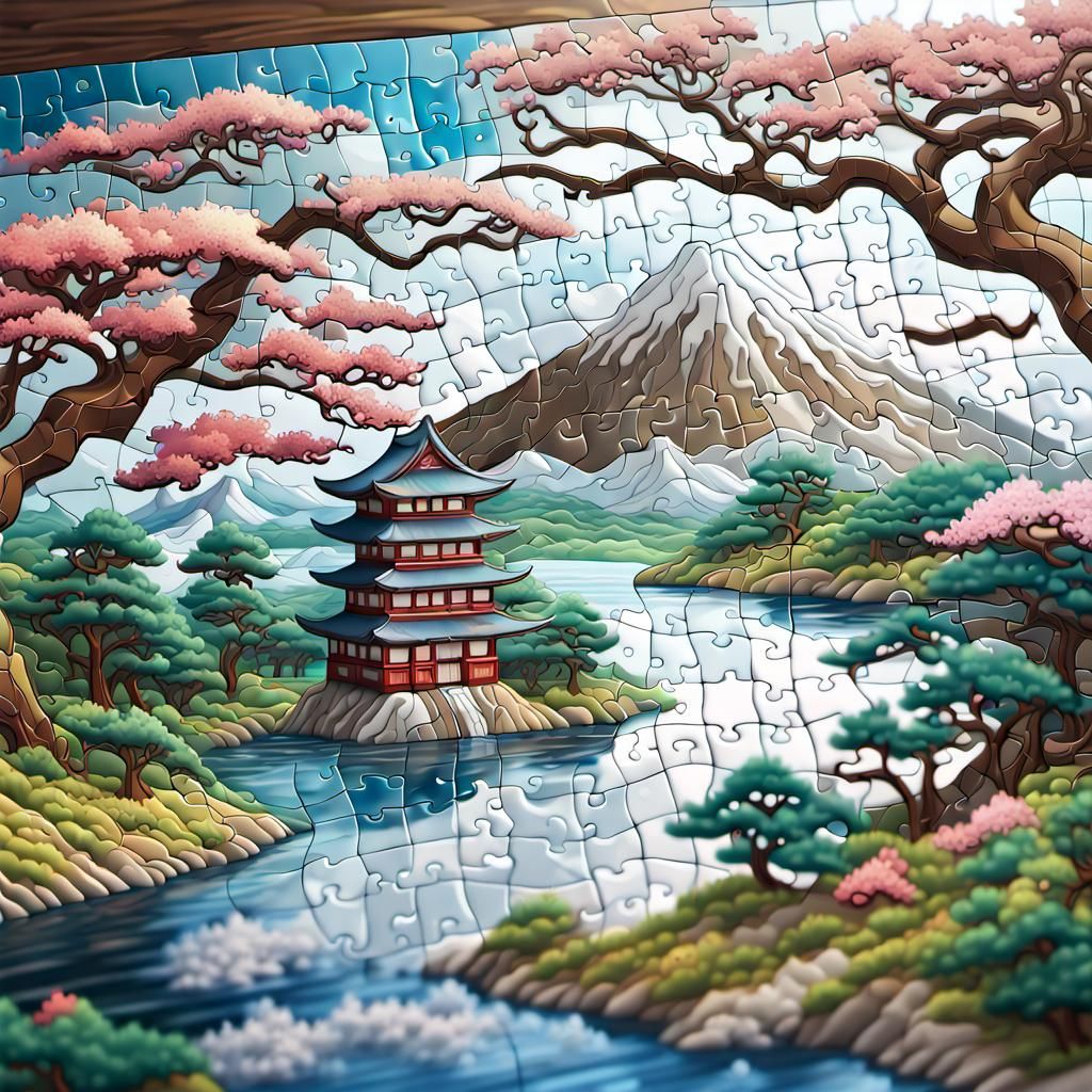 Japanese Landscape Puzzle with Glass Effects