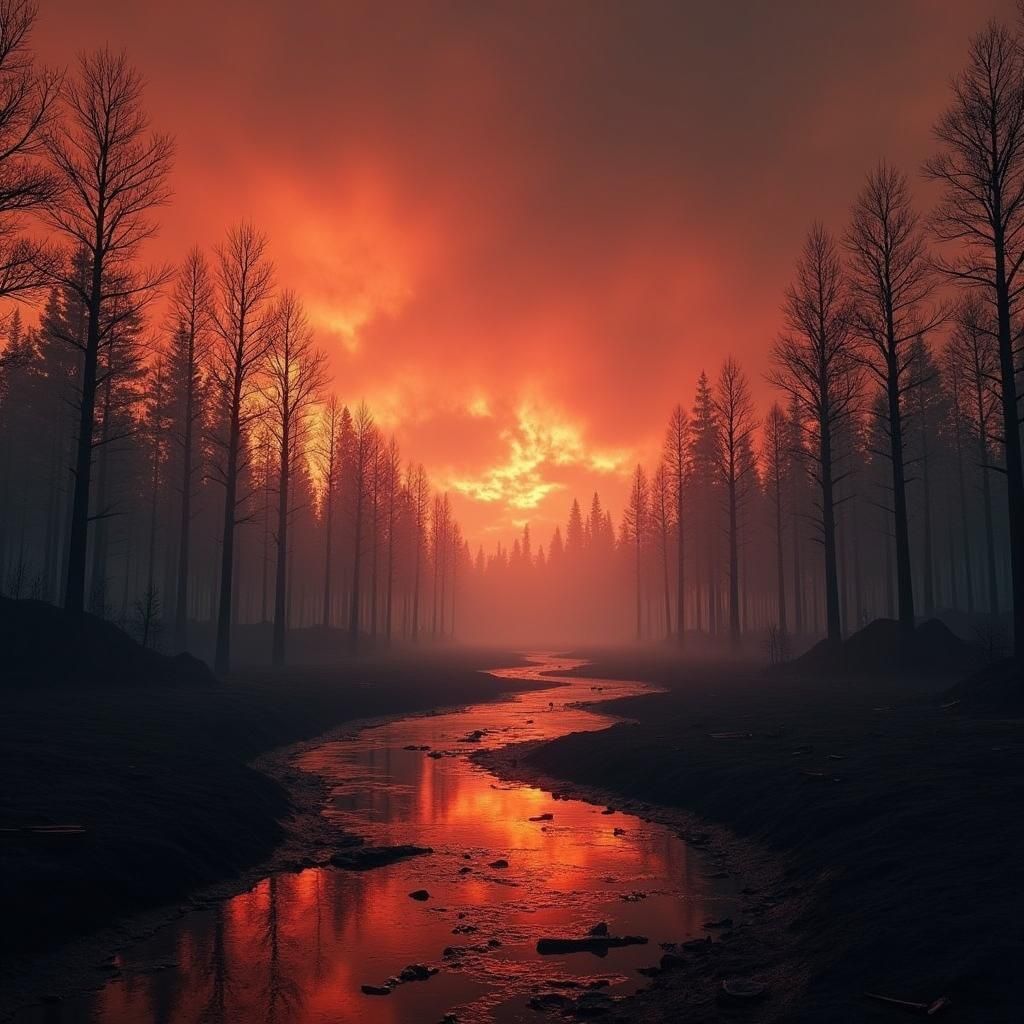 Scorched Forest After Wildfire: Digital Art
