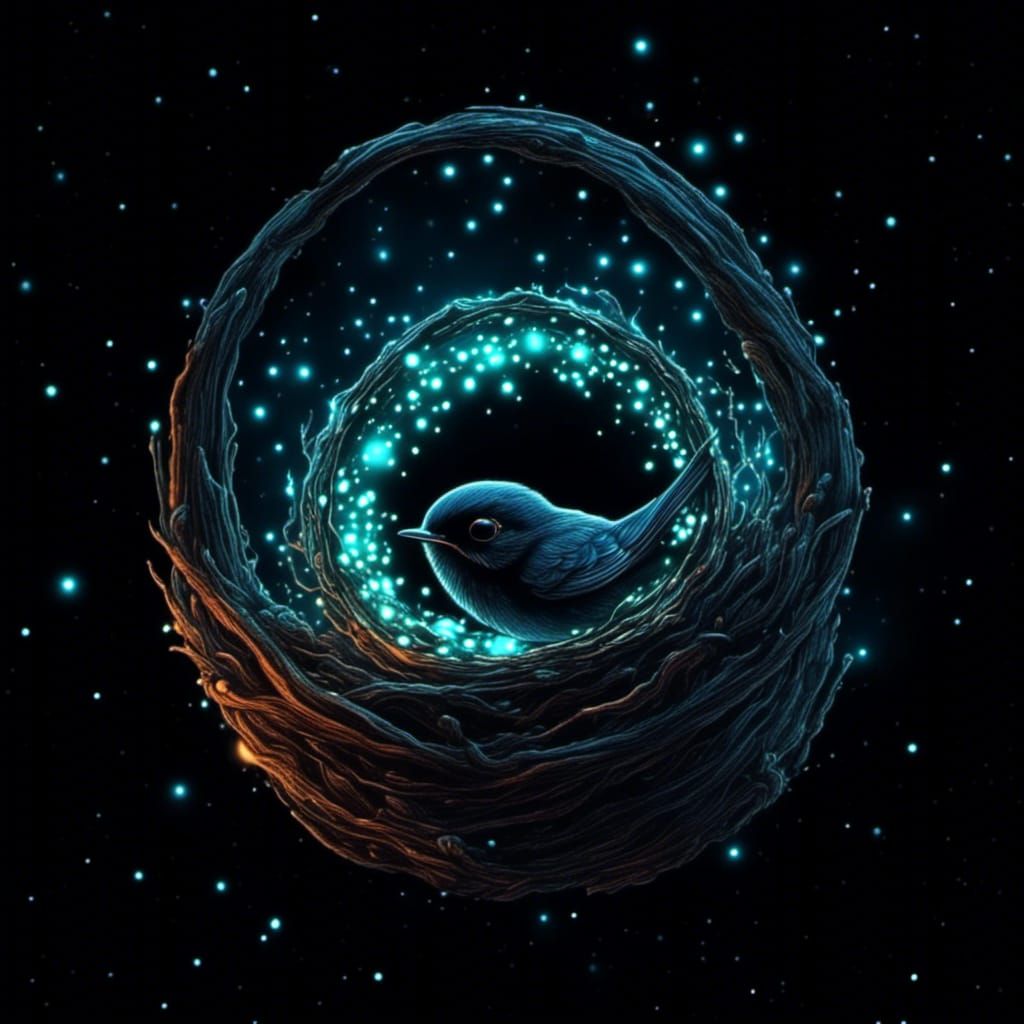 Bioluminescent Swallows in a Glowing Nest