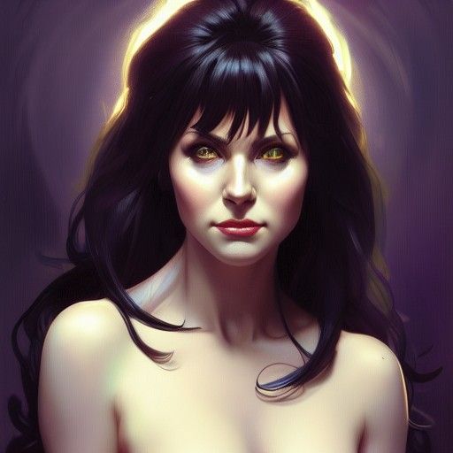 Elvira Portrait in Artgerm and Mucha Style