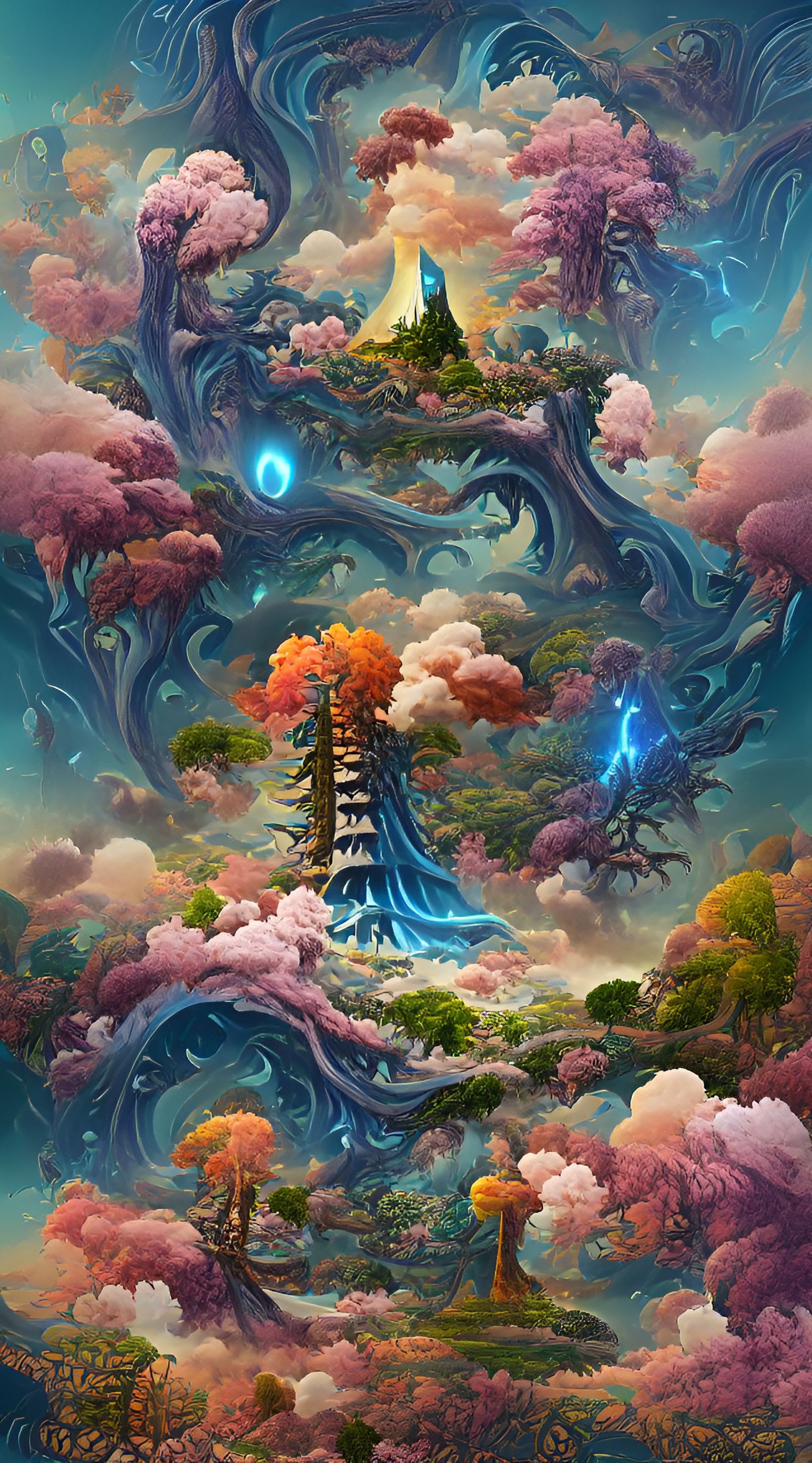 Mystical Forest with Tower in Surreal Style