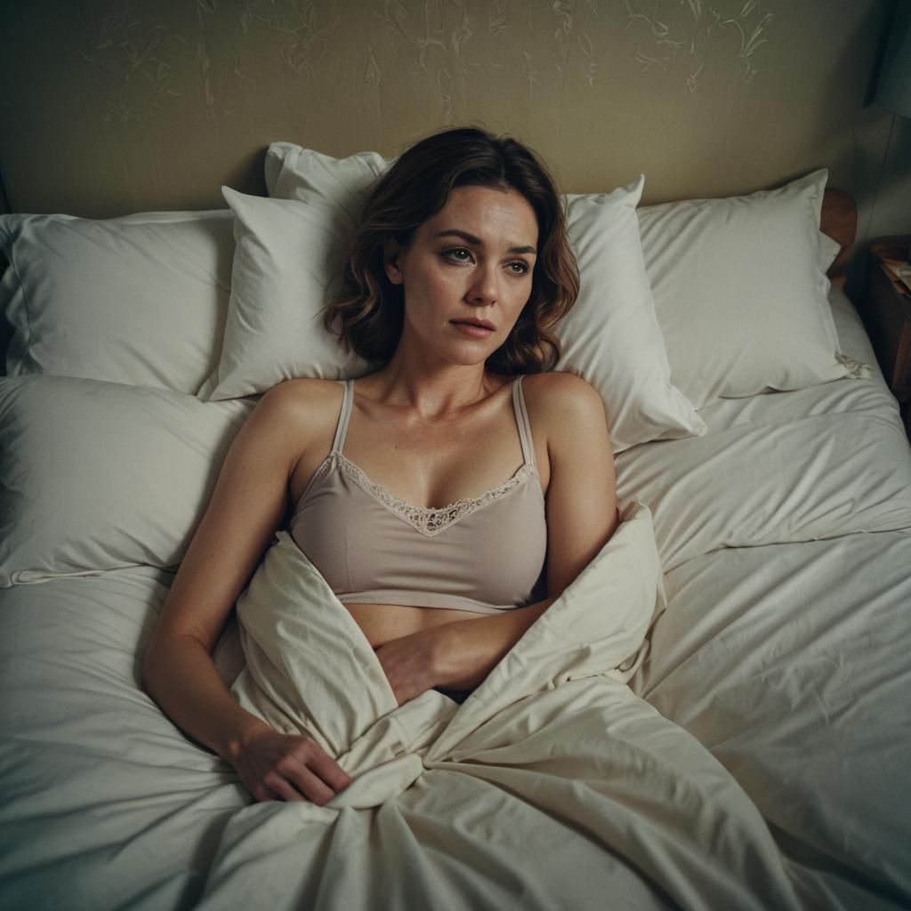 Cinematic Woman in Bed Film Still