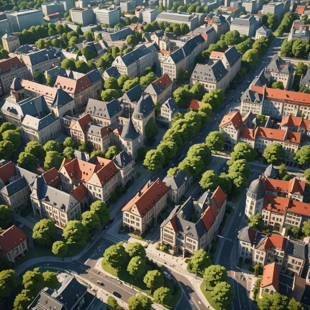 Berlin Cityscape with Lush Trees in Anime Style
