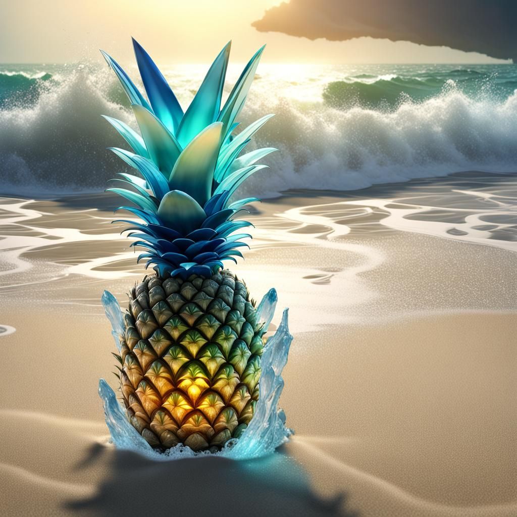 Glass-Faced Pineapple on a Crystalline Japanese Beach